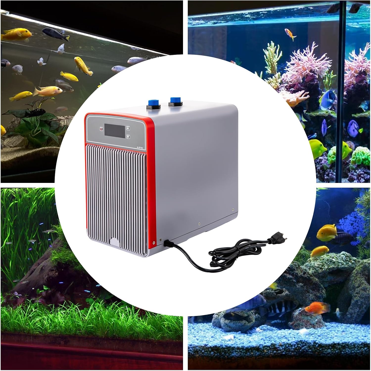 Aquarium Water Chiller, 1/10 HP Fish Tank Cooler Fish Tank Chiller 42gal Special Quiet Design Refrigeration Compressor for Hydroponics, Coral Reef, Jellyfish, Shrimp Tanks