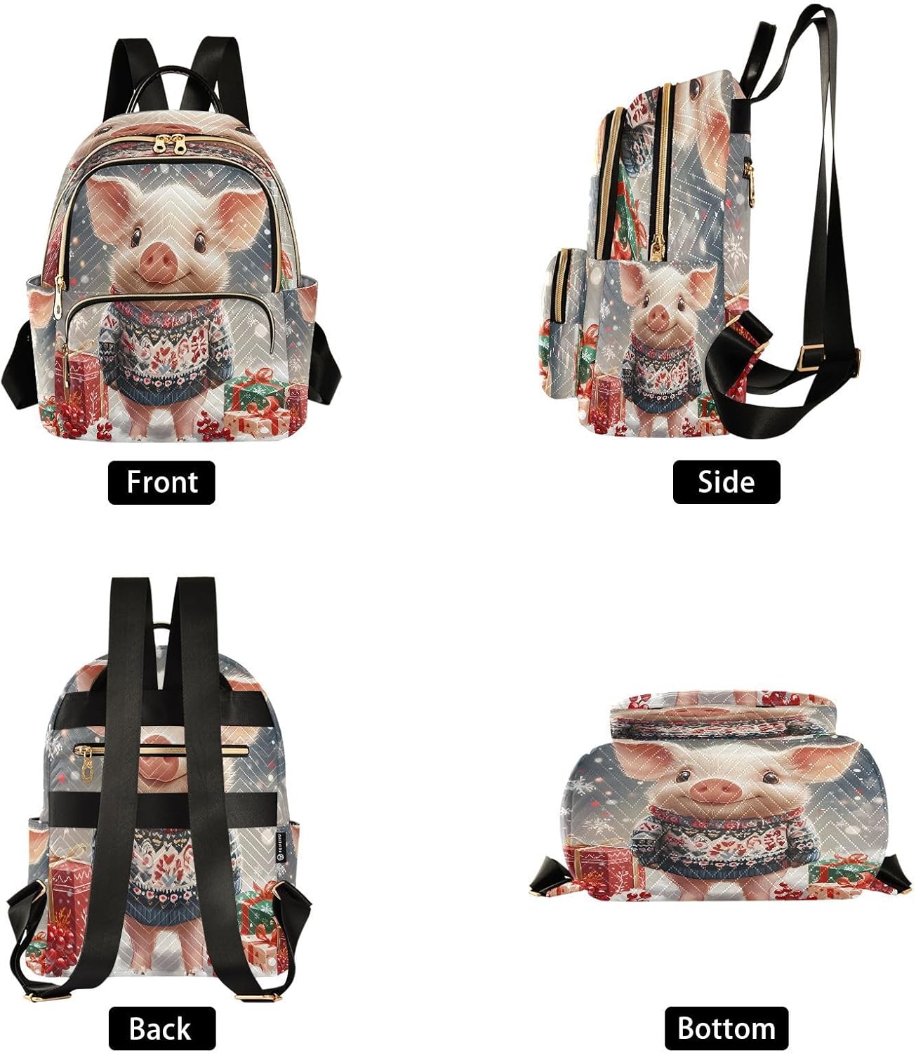 Cute Christmas Pig Backpack Purse for Women Shoulder Bag Fashion Daypack Ladies Handbag Lightweight Travel Bag Rucksack