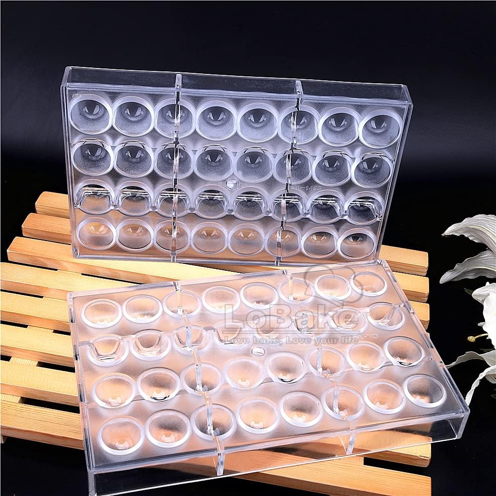 LoBake 32 Cavities 2.7cm and 3cm Diameter Round Deep Half Ball PC Polycarbonate Chocolate Mold Bullet Ice Molds Candy Making DIY Baking (TB1445 (Diameter 2.7cm))