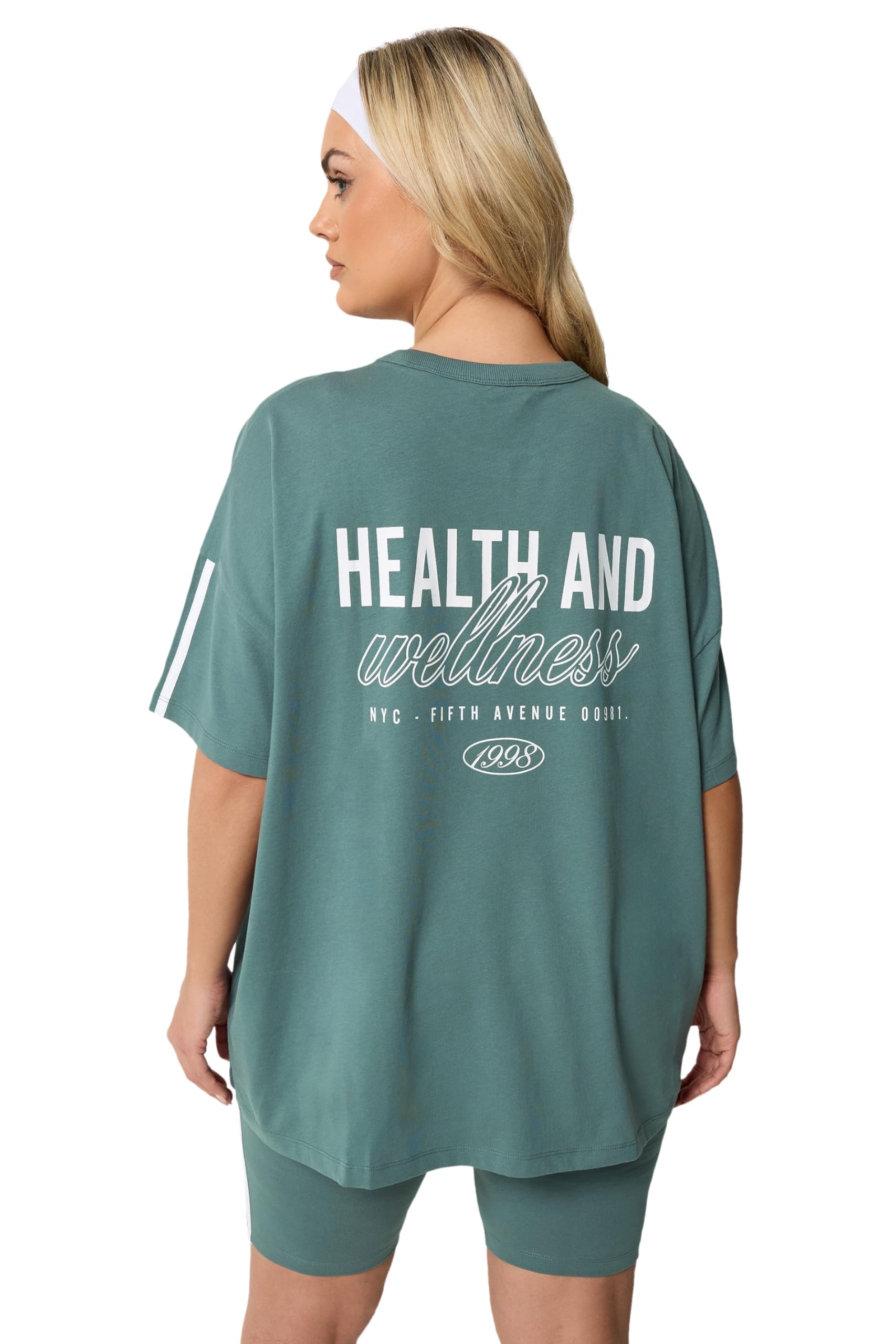 Yours Women's Teal 'Health & Wellness' Active T-Shirt In | Size: 16