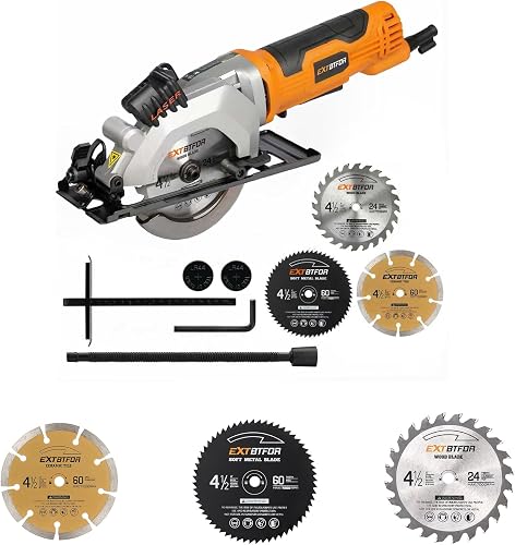 Power Circular Saw,4.8A Mini Circular Saw with Laser Guide,4000RPM Corded Saw Equipped with 6 Pcs 4-1/2" Blades
