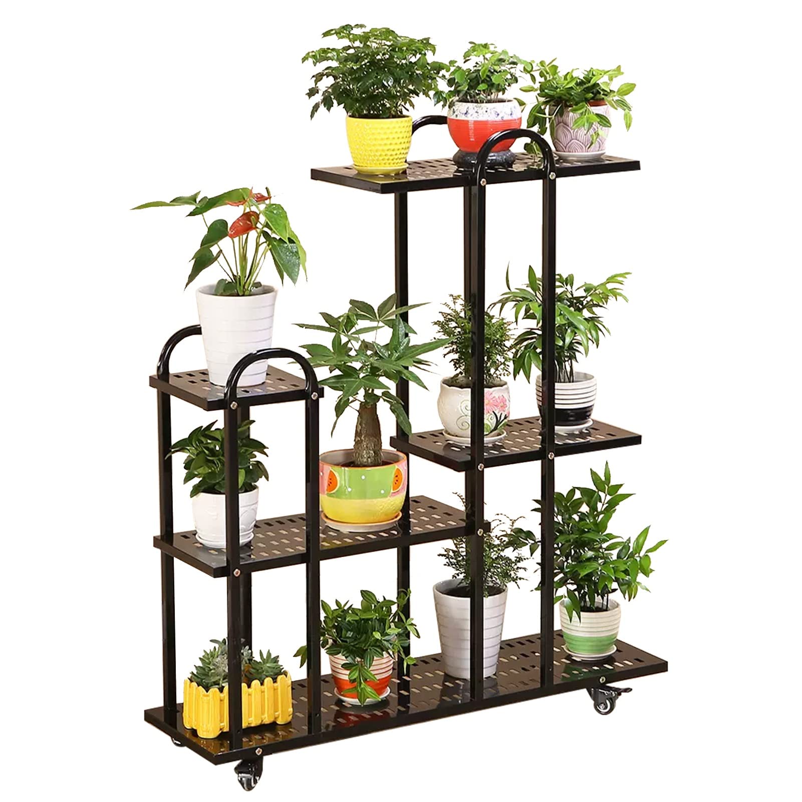 Support à plantes à roulettes pour salon et balcon, étagère en fer forgé