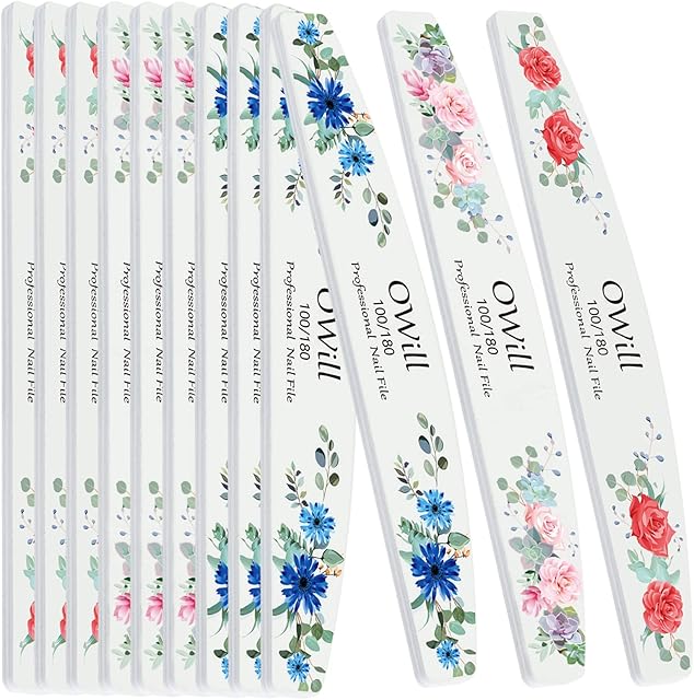 12 PCS Professional Nail Files 100/180 Grit, Four of Each, Nail Buffer Files Double Sided Emery Board Manicure Tools for Home and Salon