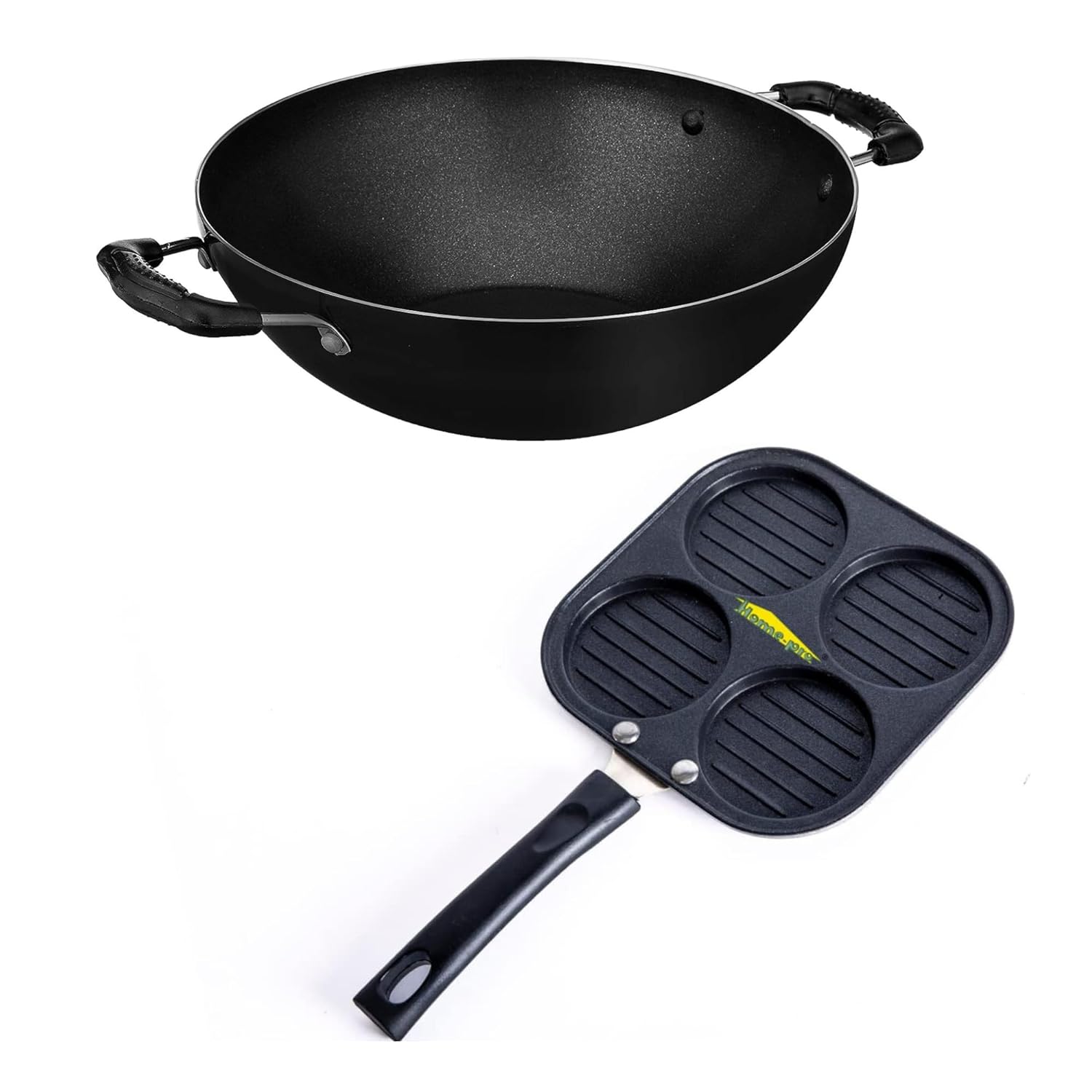Home-Pro – Aluminium Non Stick Mini Uttapam 4 Cavity And Kadhai 22Cm | Bakelite Handle, 1.25 L Capacity, 2.2 MMThickness | Gas Stove Compatible | Cookware Set,Black Home-Pro – Aluminium Non Stick Mini Uttapam 4 Cavity And Kadhai 22Cm | Bakelite Handle, 1.25 L Capacity, 2.2 MMThickness | Gas Stove Compatible | Cookware Set,Black
