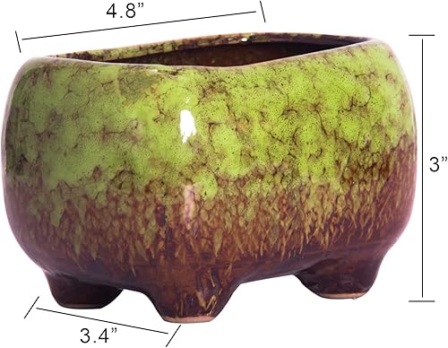 Miniatura 10 de ARTKETTY Macetas para suculentas, macetas pequeñas para suculentas de 4.7 pulgadas con drenaje rectangular para cactus con bandejas de bambú,