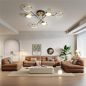 Modern LED Ceiling Light Fixture Dimmable Chandelier Ceiling Lights with Control 3000K-6000K Flush Mount Close to Ceiling Lamp for Bedroom Living Room Kitchen Hallway Dining Room(Gold,8-Lights)