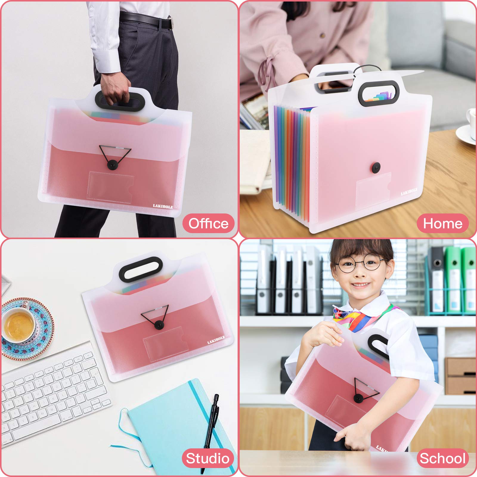 2Pack 13Pockets Expanding File Folder with Handle, Plastic Expandable