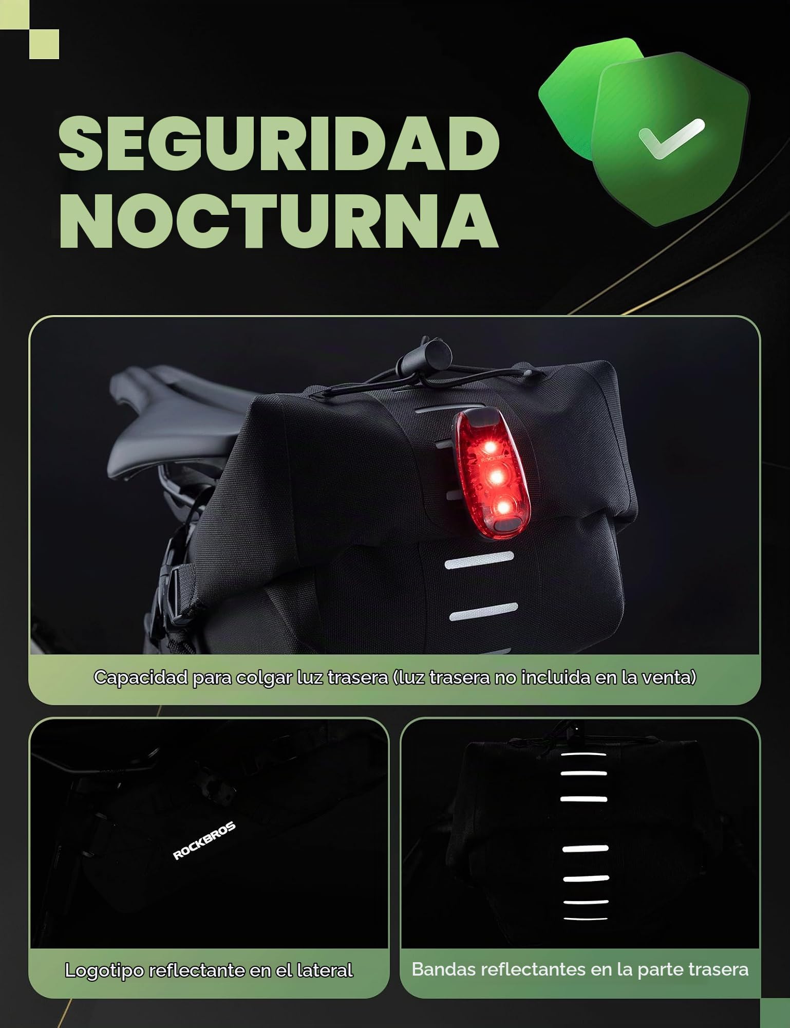 ROCKBROS Bolsa Sillín Bicicleta Impermeable 3-5L Gran Capacidad Bolsa Bicicleta Reflectante Bikepacking para Ciclismo MTB Carretera