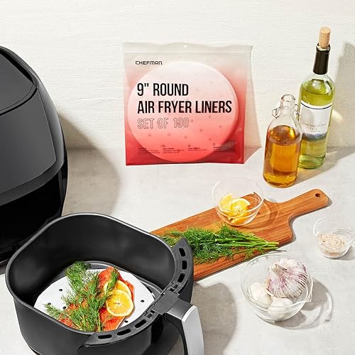 Miniatura 5 de Chefman Forros desechables para freidora de aire, papel pergamino resistente al calor para cestas, paquete de 100, 9 pulgadas redondas, forros -