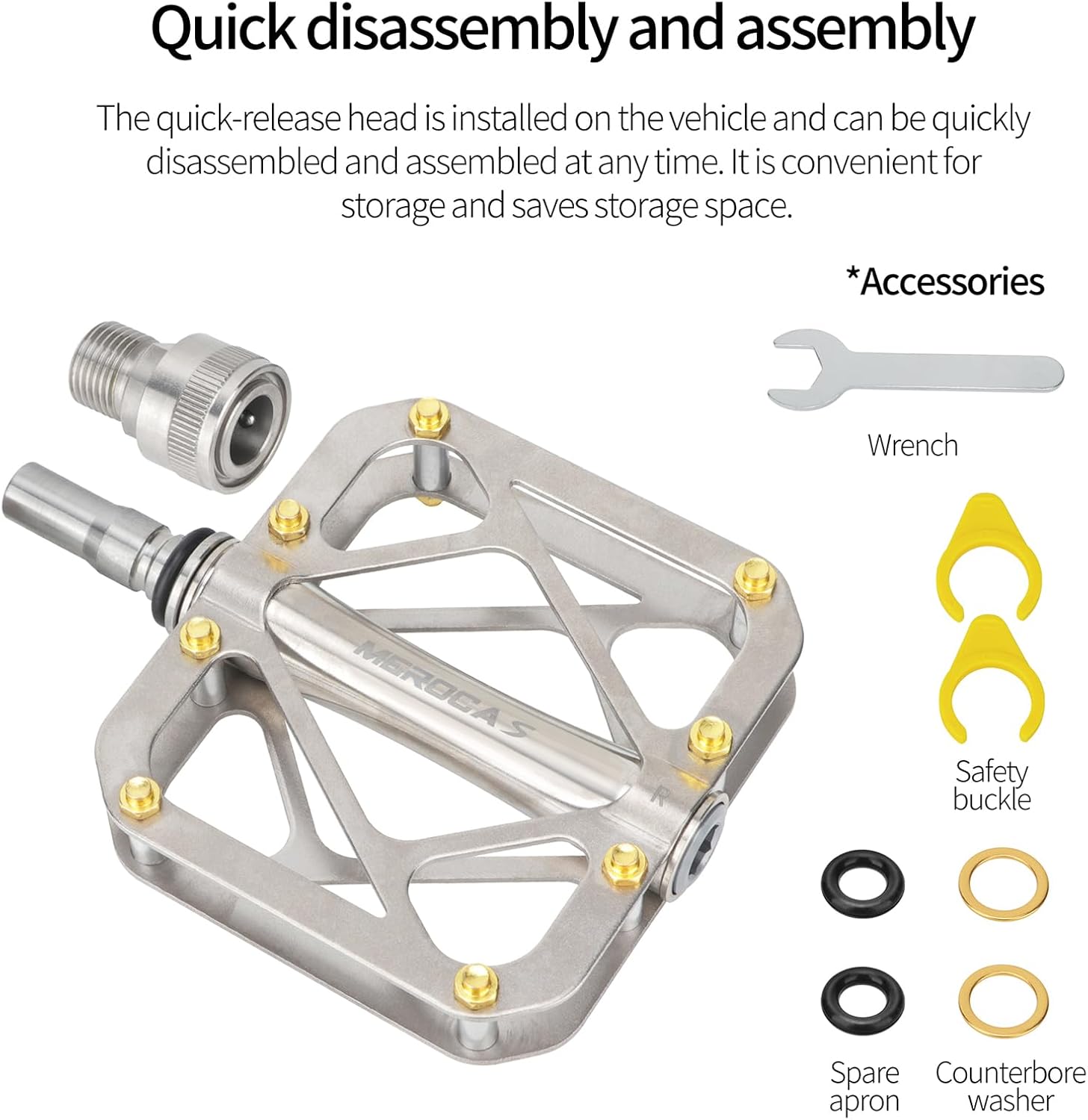 Mountain Bike Pedal Full Titanium Body Road Bike Pedal Large Platform Pedal with 3 Sealed Bearing Anti-Skid Pedal Bicycle Pedals of 9/16 inch