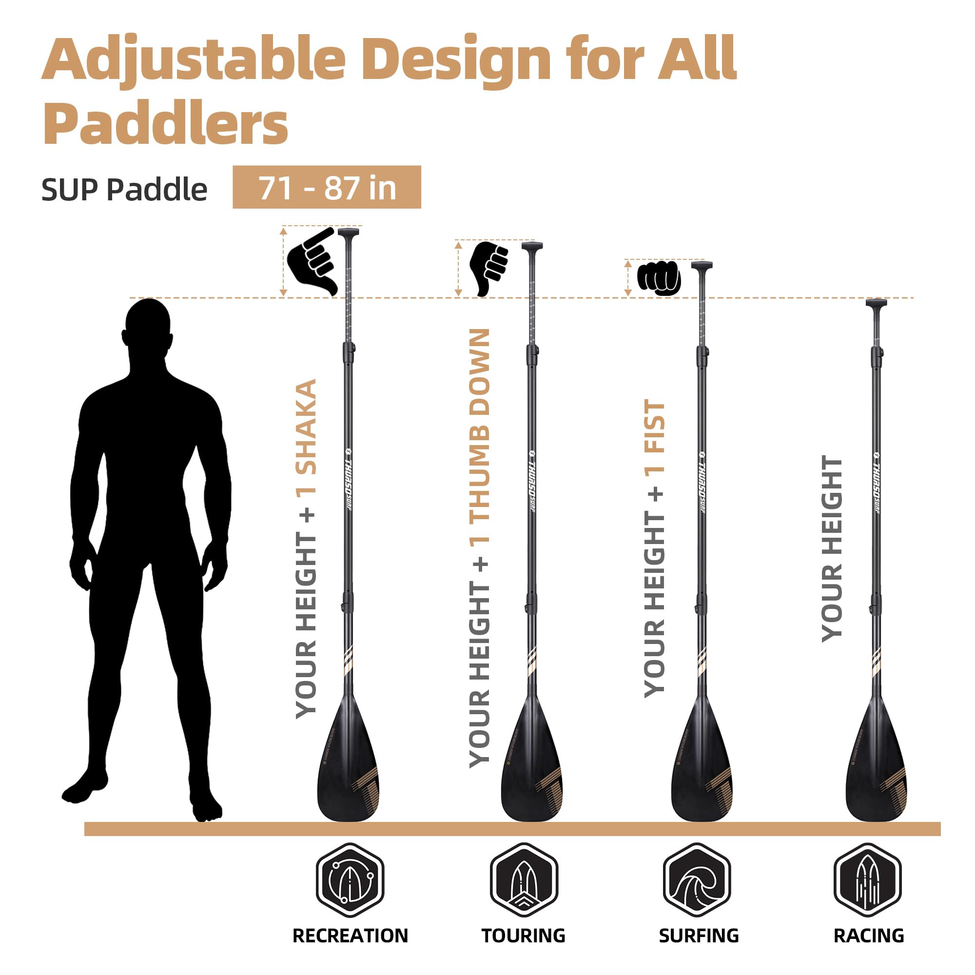 THURSO SURF Pagaie de kayak hybride en carbone avec tige en fibre de carbone, 3 pièces, réglable, 180 à 221 cm, légère, flottante, superbe performance