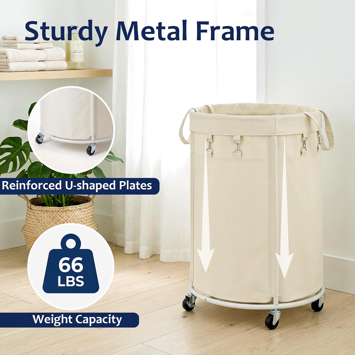 150L Large Capacity Rolling Laundry Basket Hamper with Wheels, Clothes hamper and Removable Bag for Home, Laundry Room, Bedroom, Bathroom, Apartment, Dorm image 4