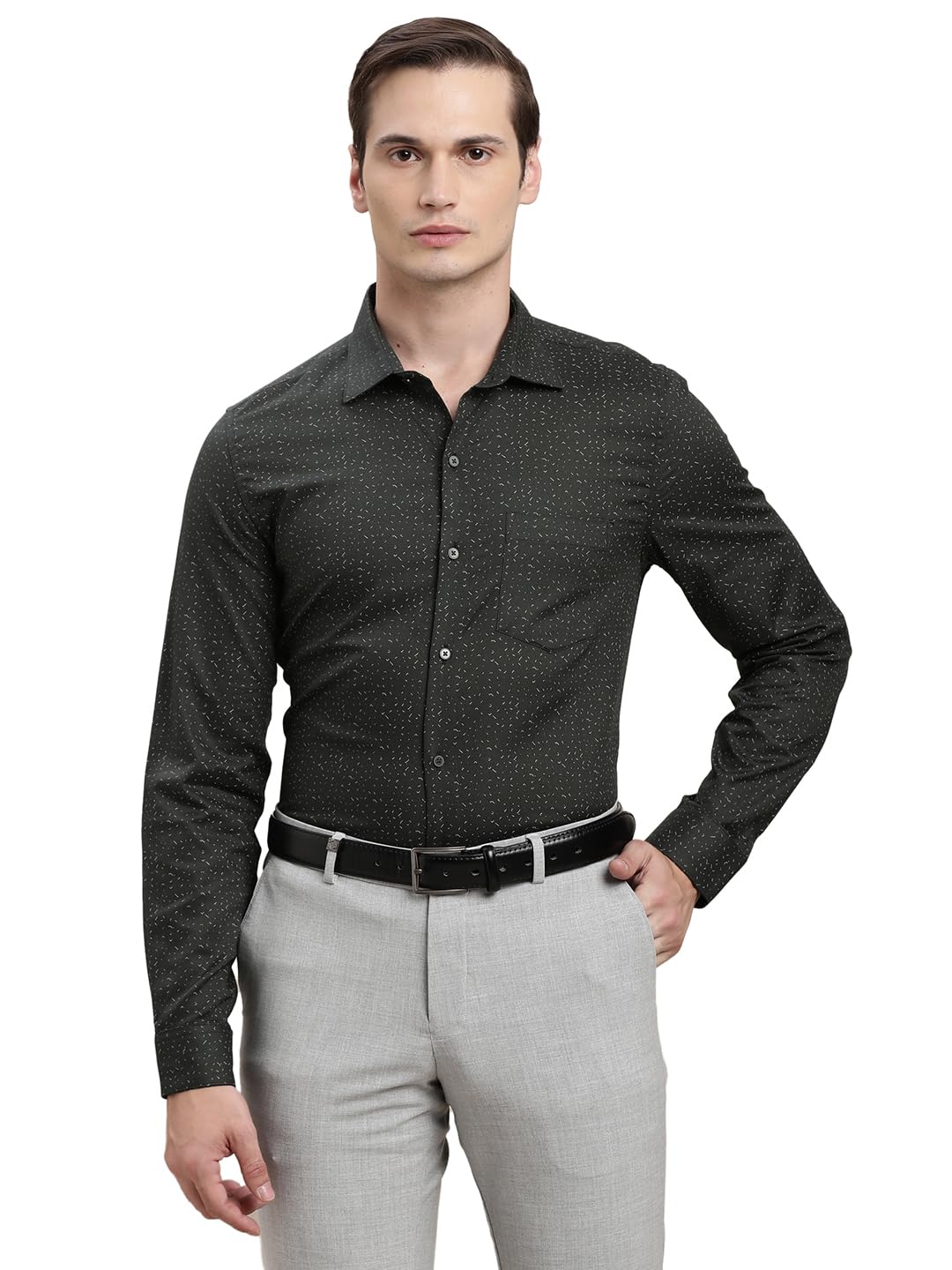 Turtle Camicia formale stampata slim fit da uomo | 100% cotone | manica intera | camicia nera da ufficio