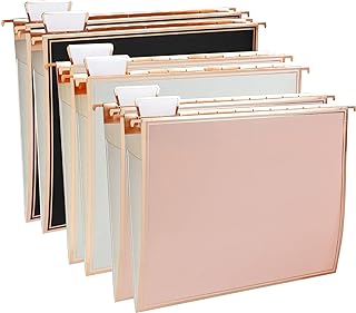 Y YOMA 6 Pack Rose Gold Hanging File Folders with Pocket Letter Size Decorative File Folder Cute Pretty Hanging Folder for Office Home School with 1/5-Cut Adjustable Tabs, Inner Storage Pockets
