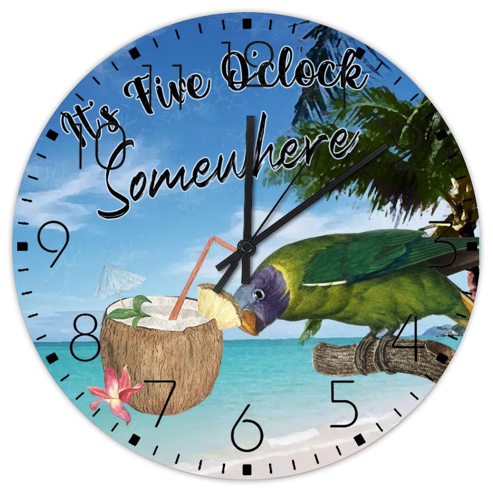 Horloge murale en bois It's 5 O'Clock Somewhere pour maison