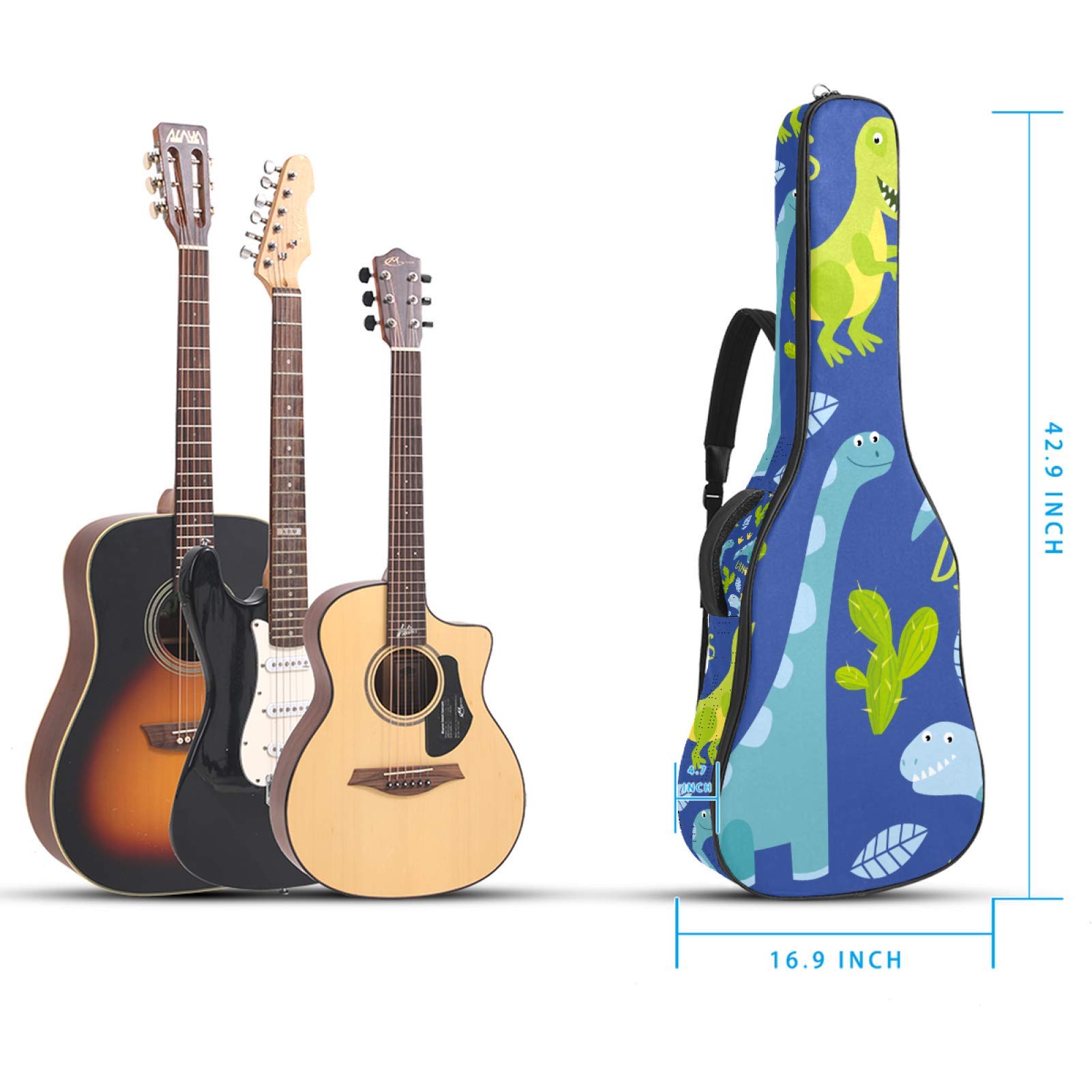 Gitarrentasche mit Reißverschluss, wasserdicht, weich, für Bassgitarre, Akustik- und klassische Folk-Gitarre, süßer Dinosaurier