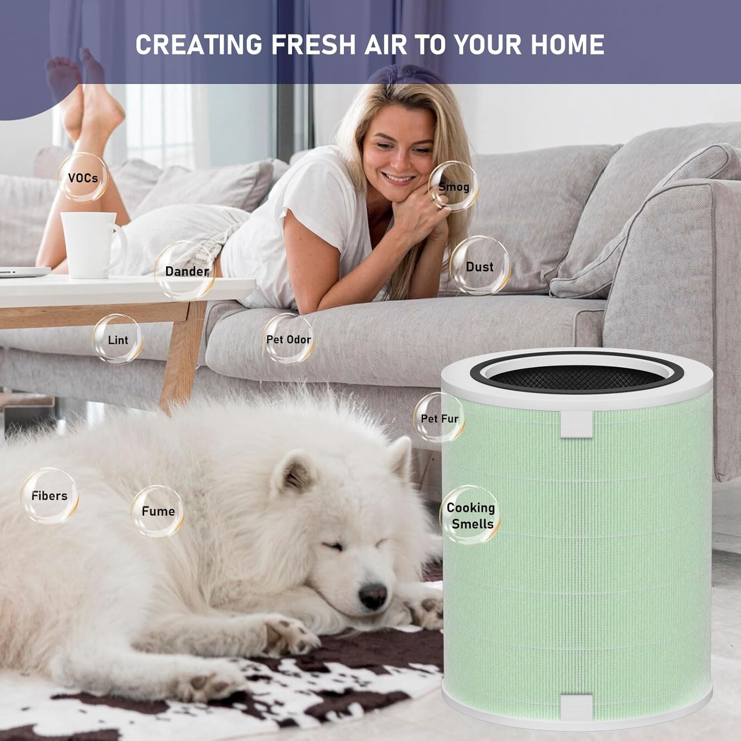 KJ500 Air Filter Replacement Compatible with Happi KJ500 Our Happi Air Cleaner Purifier, True HEPA with Activated carbon Multi-Stage Filtration 2-in-1, 1 Pack