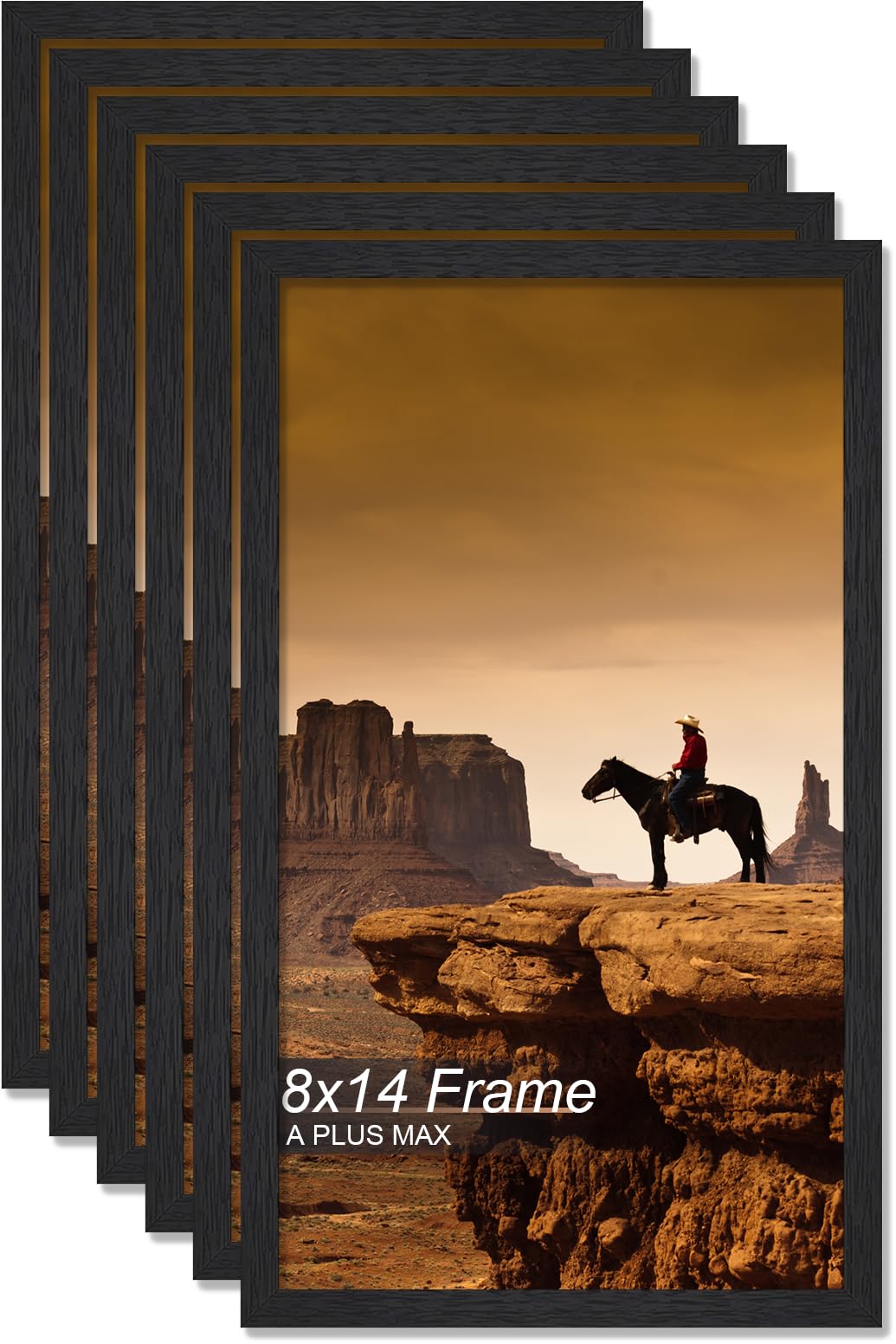 A PLUS MAX 8x14 Picture Frame Set of 6, Black Engineered Wood Frame for 8 x 14 Inch Picture Poster Photo, Light Weight 8 by 14 Frame with Wood-grain for Wall - 6 Pack/Black/8"x14" — image 1