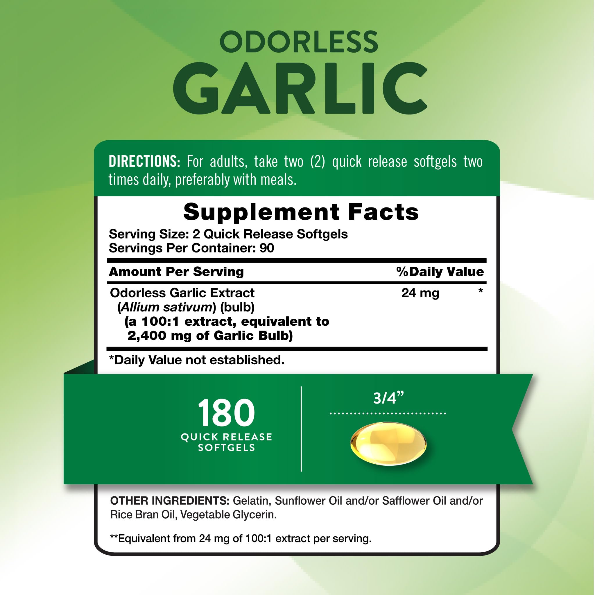 Nature's Truth Odorless Garlic Softgels | 180 Count — Amazon image 2