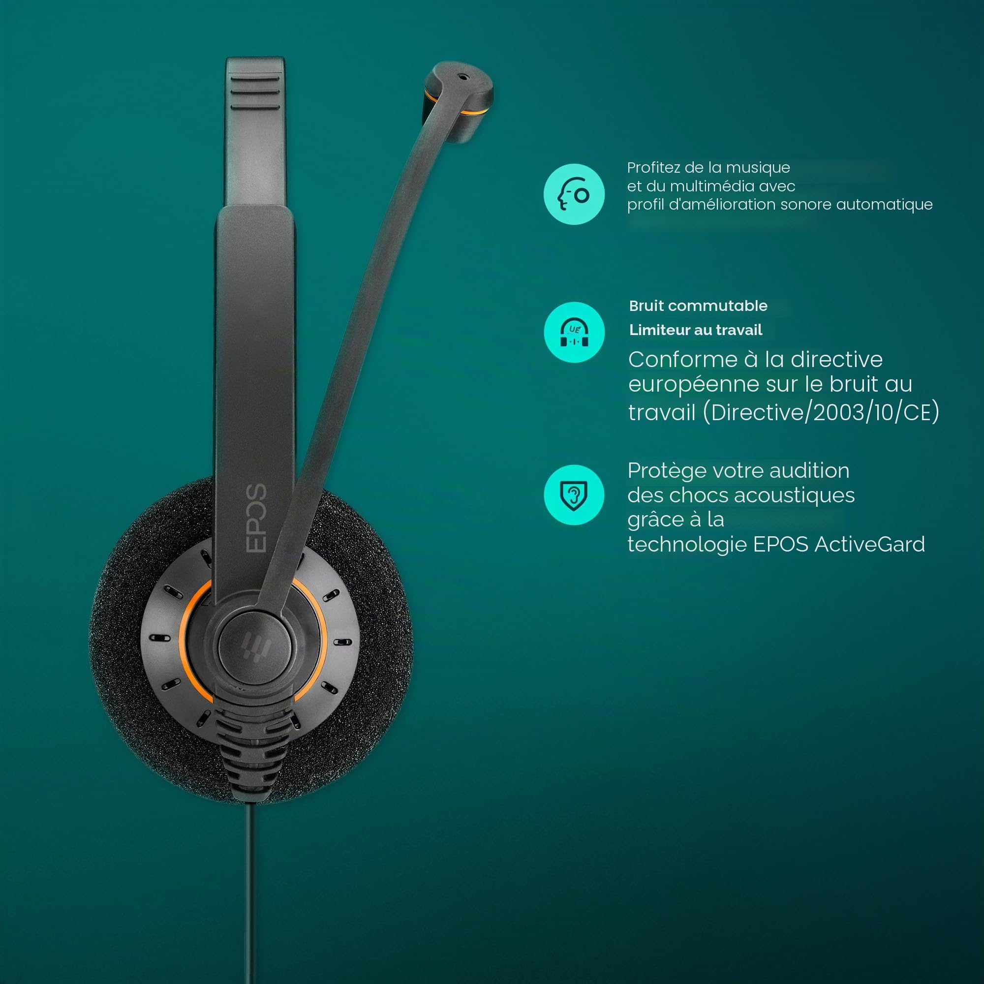 Impact SC 60 USB ML - Casque Filaire Professionnel pour Communications Unifiées, Micro Antibruit, EPOS Voice™, Connexion USB, Confortable, Idéal pour l'Usage en Bureau