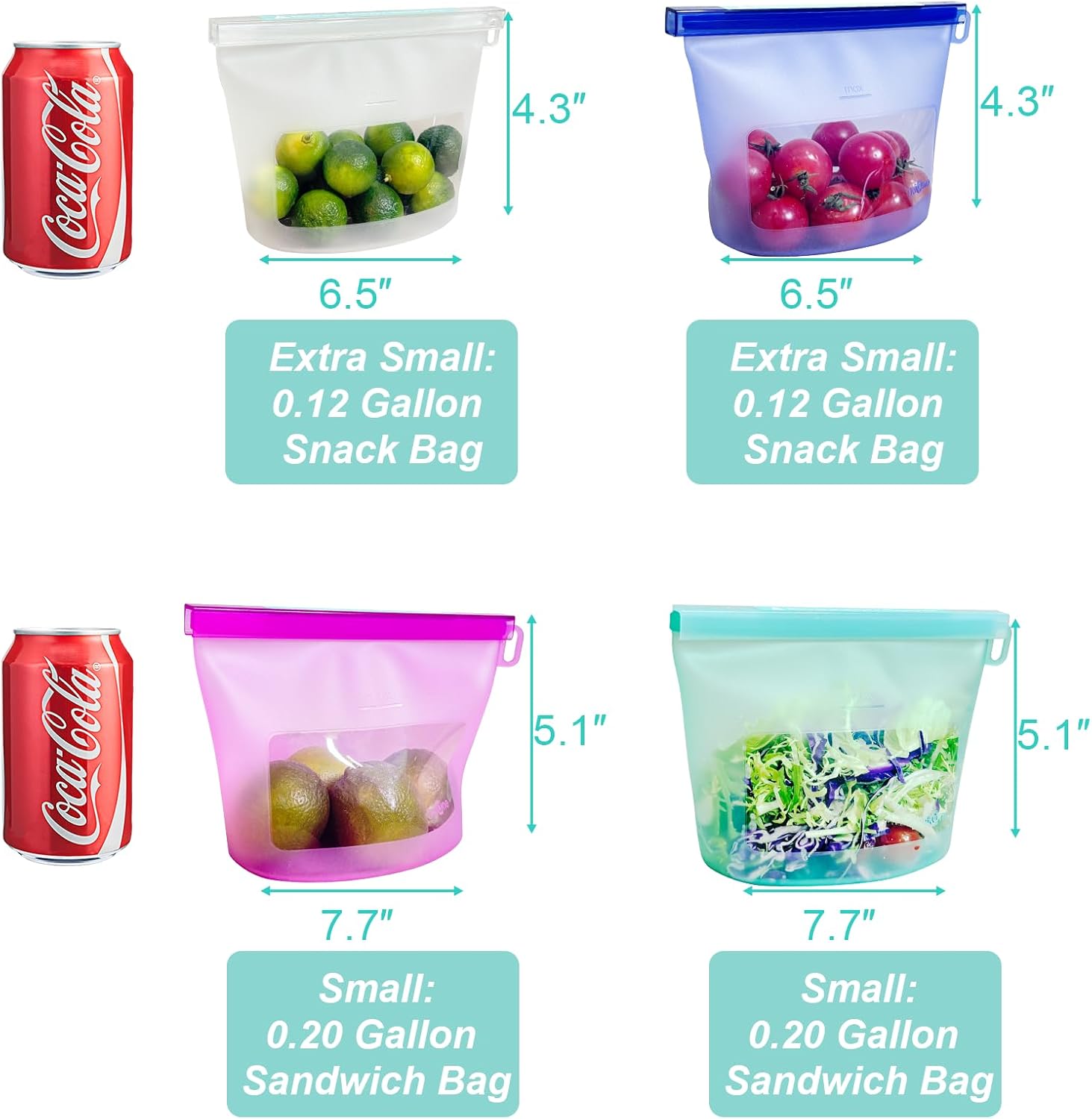 Reusable Premium Silicone Food Storage Bags 4 Pack with 2 Snack and 2 Sandwich Bags, Multi-Use & Sous Vide Stand-Up Pouches for Soup and Leftovers, Microwave, Dishwasher and Freezer Safe, BPA Free - Image 3