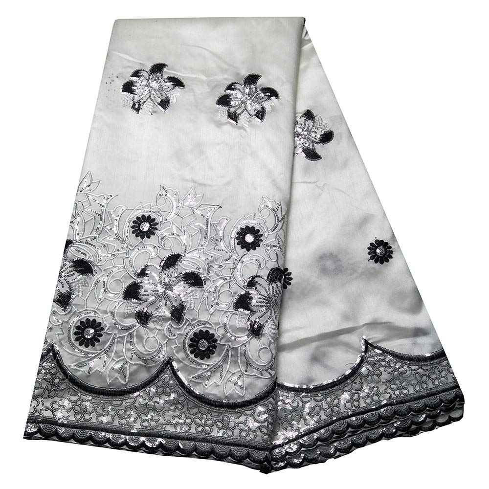 Latest White and Black George Lace Fabric African Lace Fabric 2020 Sequins Raw Silk 5 Yards