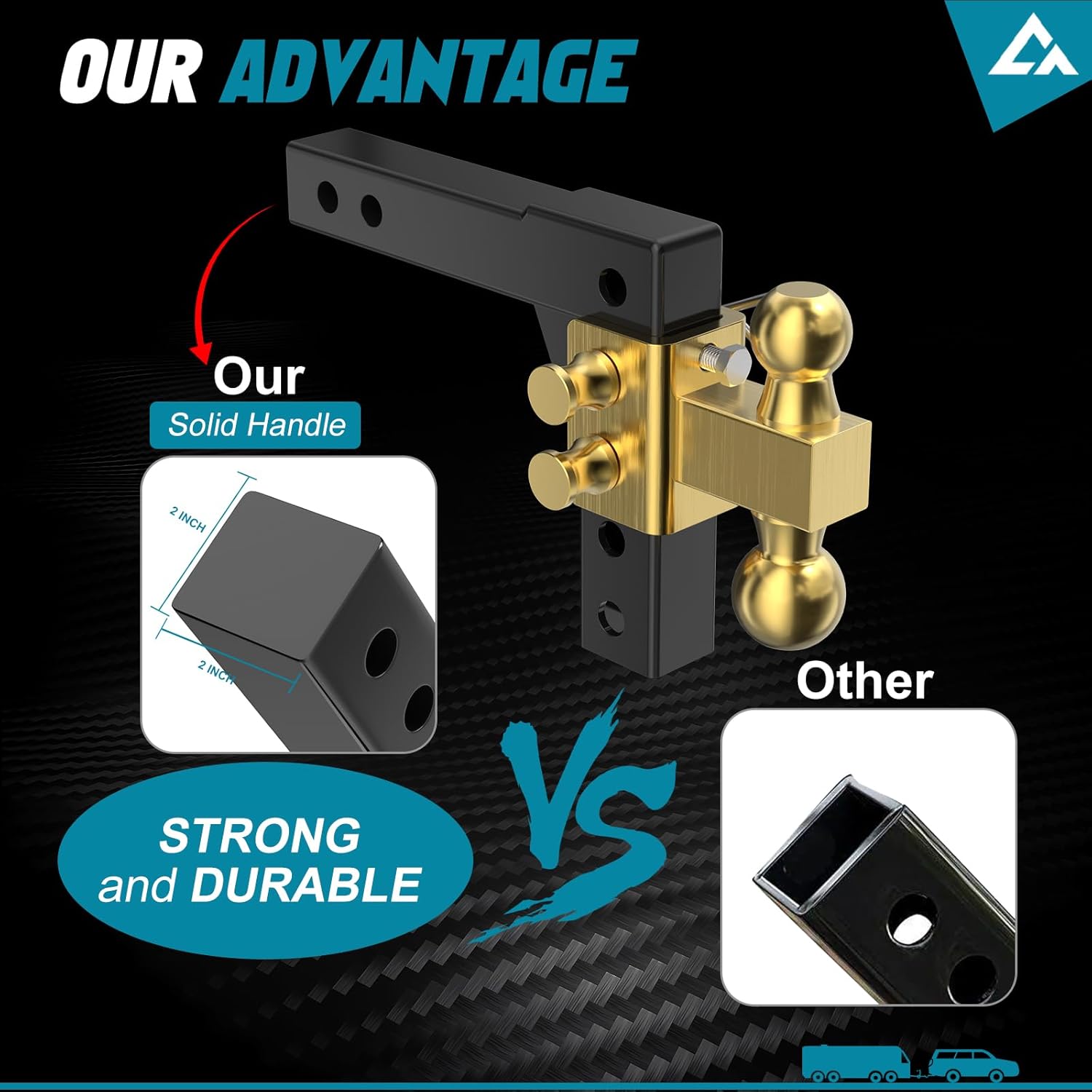 Adjustable Trailer Hitch - 2'' Receiver, 6'' Drop/Rise Ball Mount, Dual Balls (2'' & 2-5/16''), 25,000 LBS Capacity - Tow Hitch with Hitch Tightener