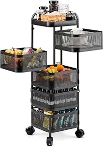 Amazon.com: ilkqeppe Rolling Pantry Storage Cart, 4 Tier Rotating ...