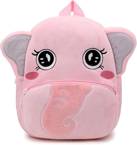 BEFUNIRISE Mochila pequeña para niños y niñas, linda mochila pequeña de dibujos animados de animales de felpa suave para niños de 2 a 6 años, Rosa
