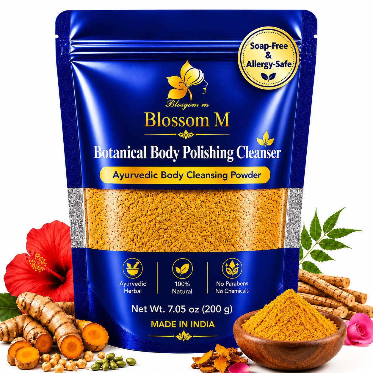 Turmeric Body Scrub Powder – Ayurvedic Ubtan for Glowing Skin | Nalangu Maavu Bath Powder with Multani Mitti & Licorice | Natural Exfoliating Body Polish for Men and Women | 7.05 oz