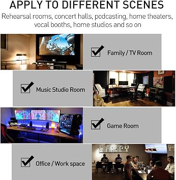 Focusound 52 Pack Acoustic Foam Panels 1 x 12 x 12 Sound Proof Foam Panles Soundproofing Noise Cancelling Wedge Panels for Home Office Recoding Studio with 300PCS Double-Side Adhesive