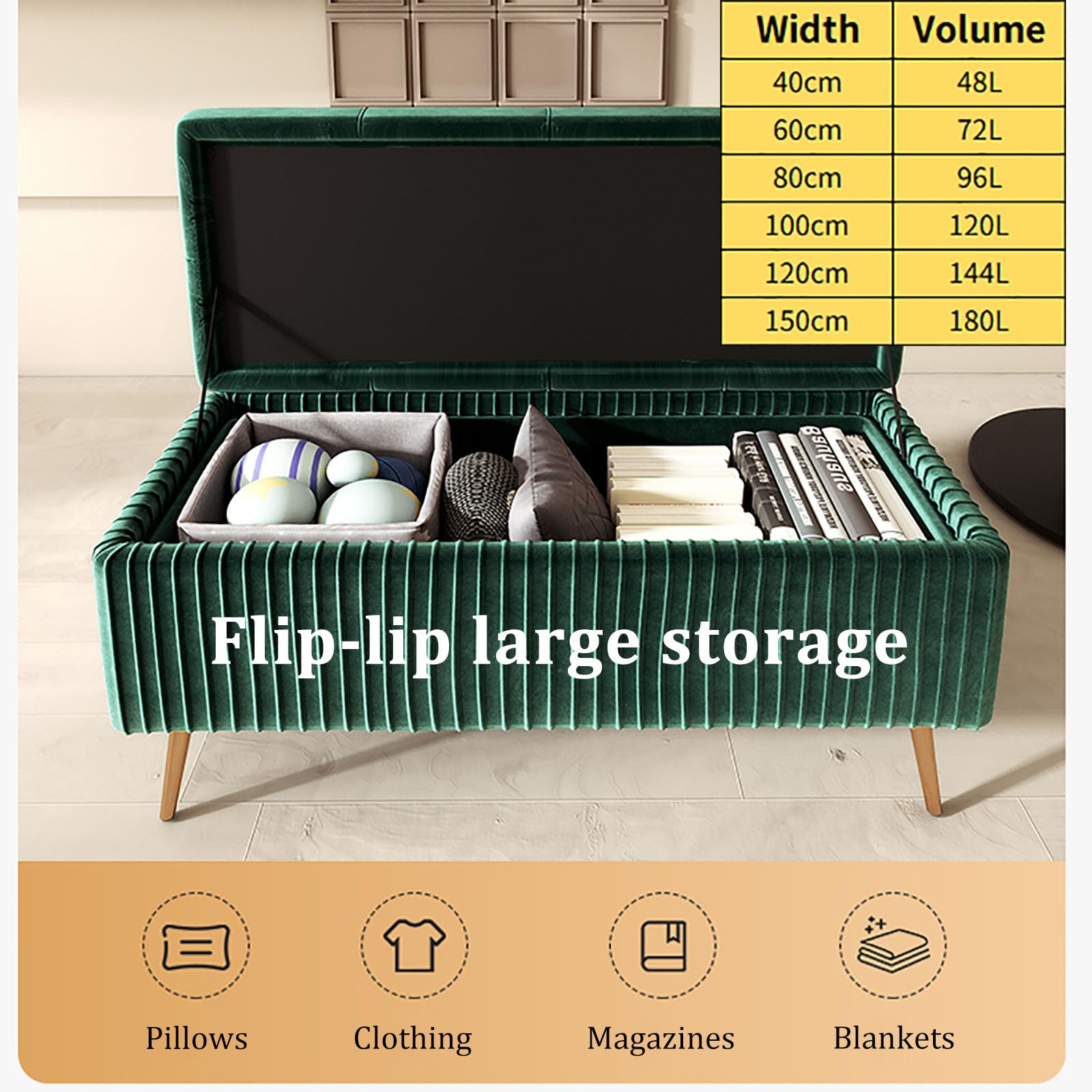 Cassapanca in Velluto, Panca Contenitore Imbottito in Spugna, Poggiapiedi in Legno Massello, Panca Scarpiera per Soggiorno Camera da Letto Spogliatoio Ingresso(Width 31.5in/80cm, Light Khaki)