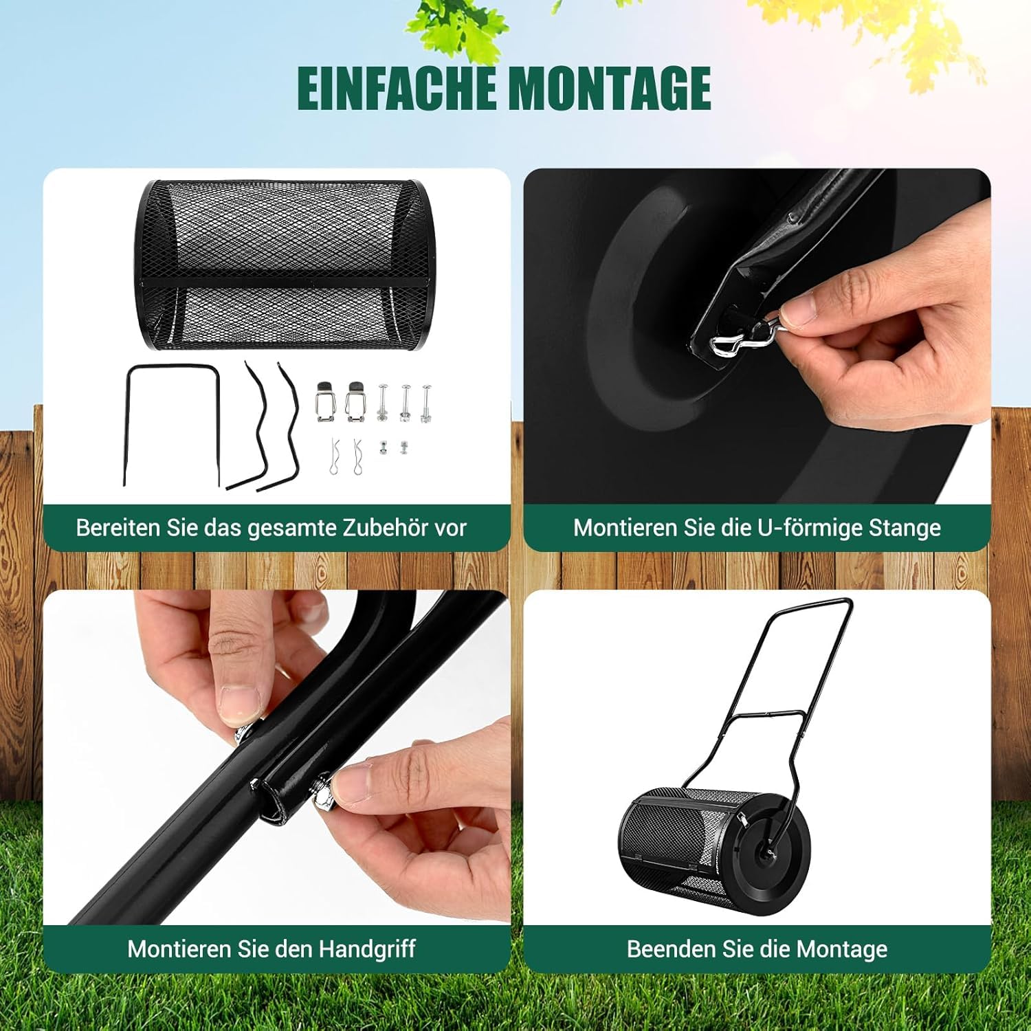 FANTASK Kompoststreuer 80L, Torfstreuer mit U-Griff, Düngerstreuer Rasen Garten, Gartenstreuer für Dünger & Setzlinge, Schwarz