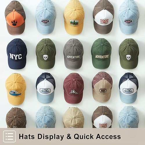Miniatura 2 de Paquete de 20 organizadores de sombreros para gorras de béisbol, soporte adhesivo flotante para pared, sobre la puerta y el armario, organización de