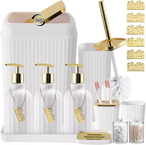 Miniatura 31 de Juego de accesorios de baño de 9 piezas, juego de baño negro con bote de basura de gran capacidad de 4 galones, juego de accesorios de baño