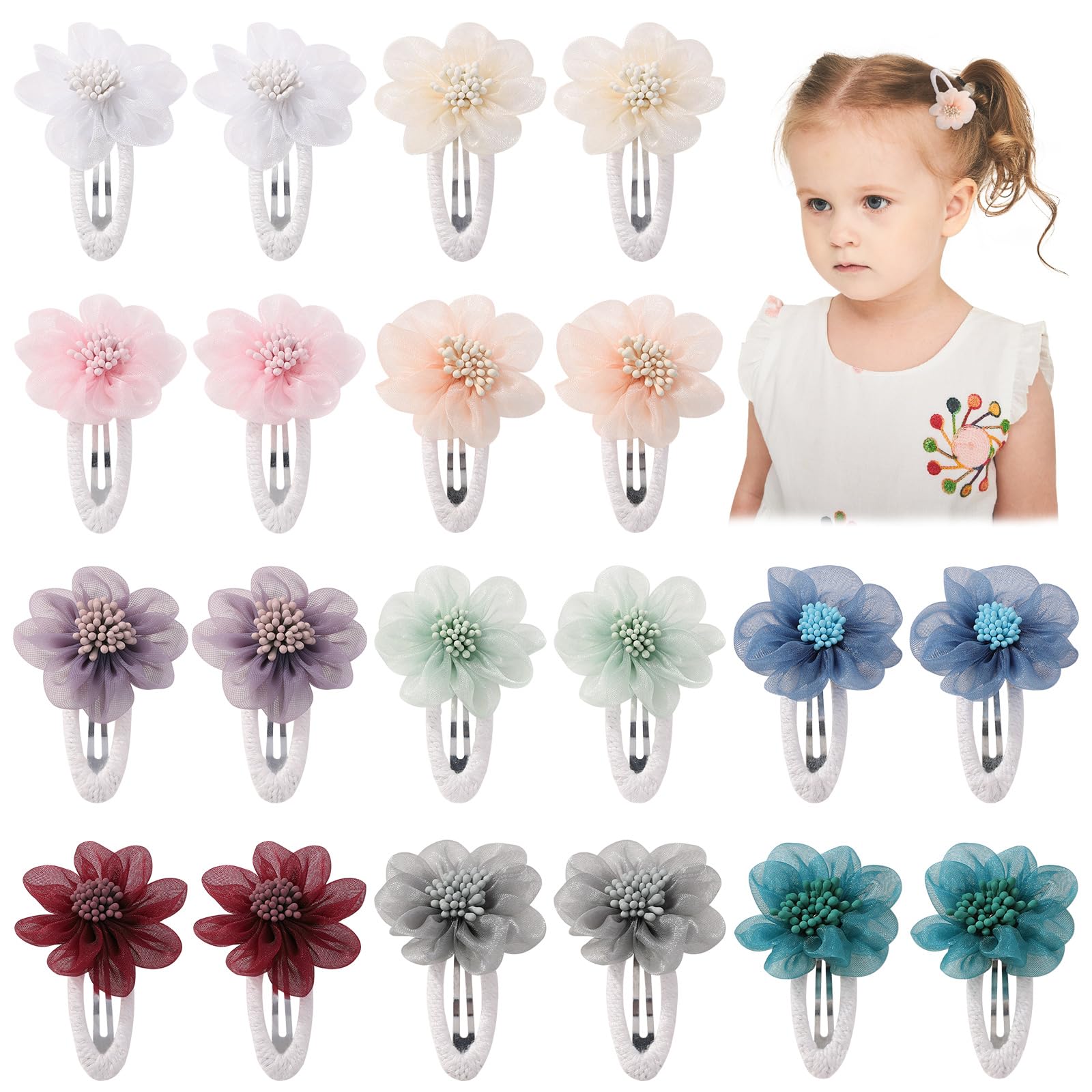 YHXX YLEN Chiffon Flower Hair Clips Snap Hair Clips Non Slip Wrapped Handmade FloralBaby Hair Clips Hair Accessories For Girls Newborn Infant Kids Toddle 20PCS