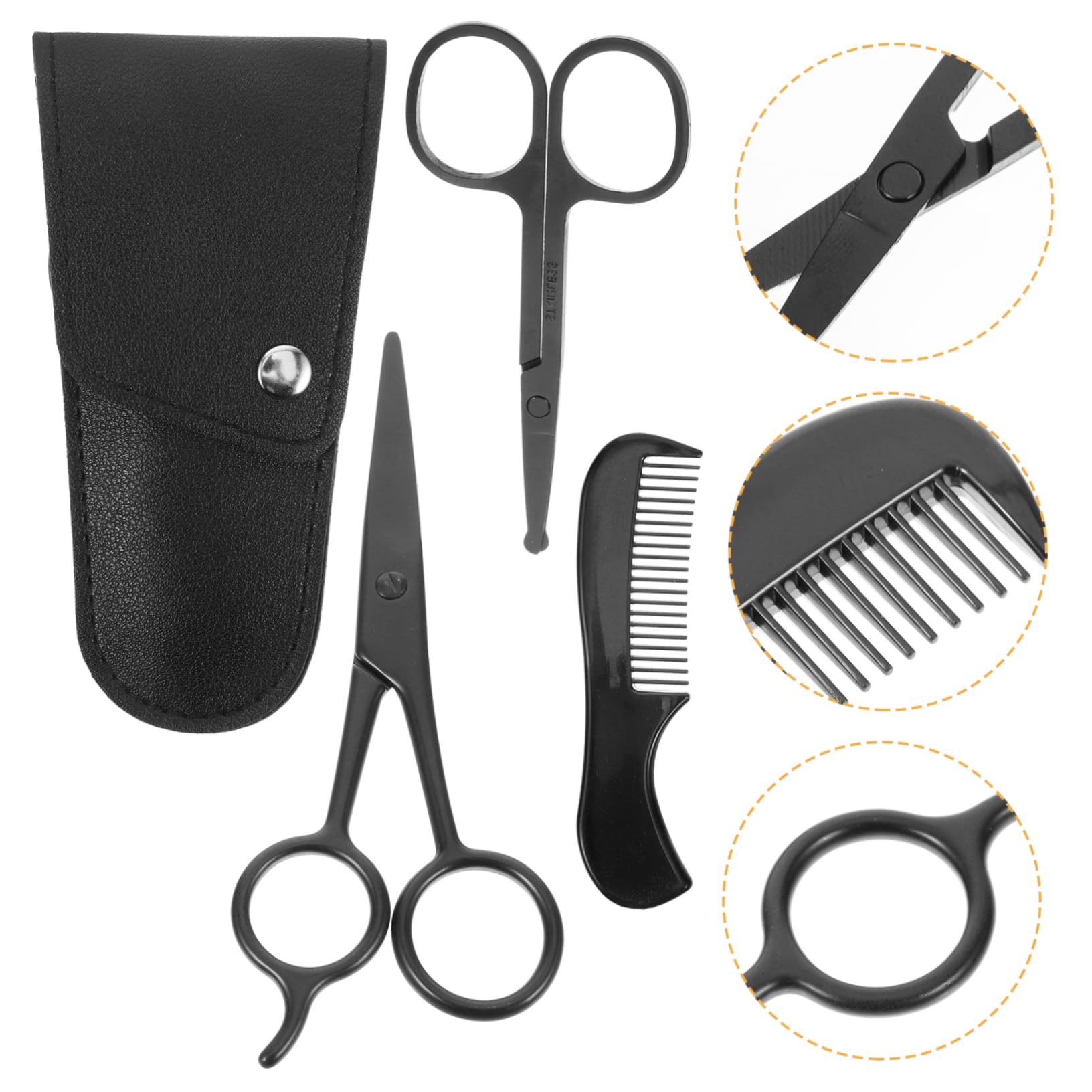 Beatifufu Men's Beard Grooming Tools 2 Scissors 1 Comb 1 Pouch Sleek Stainless Steel Mustache Trimming Shears for Barbershops Diy Projects