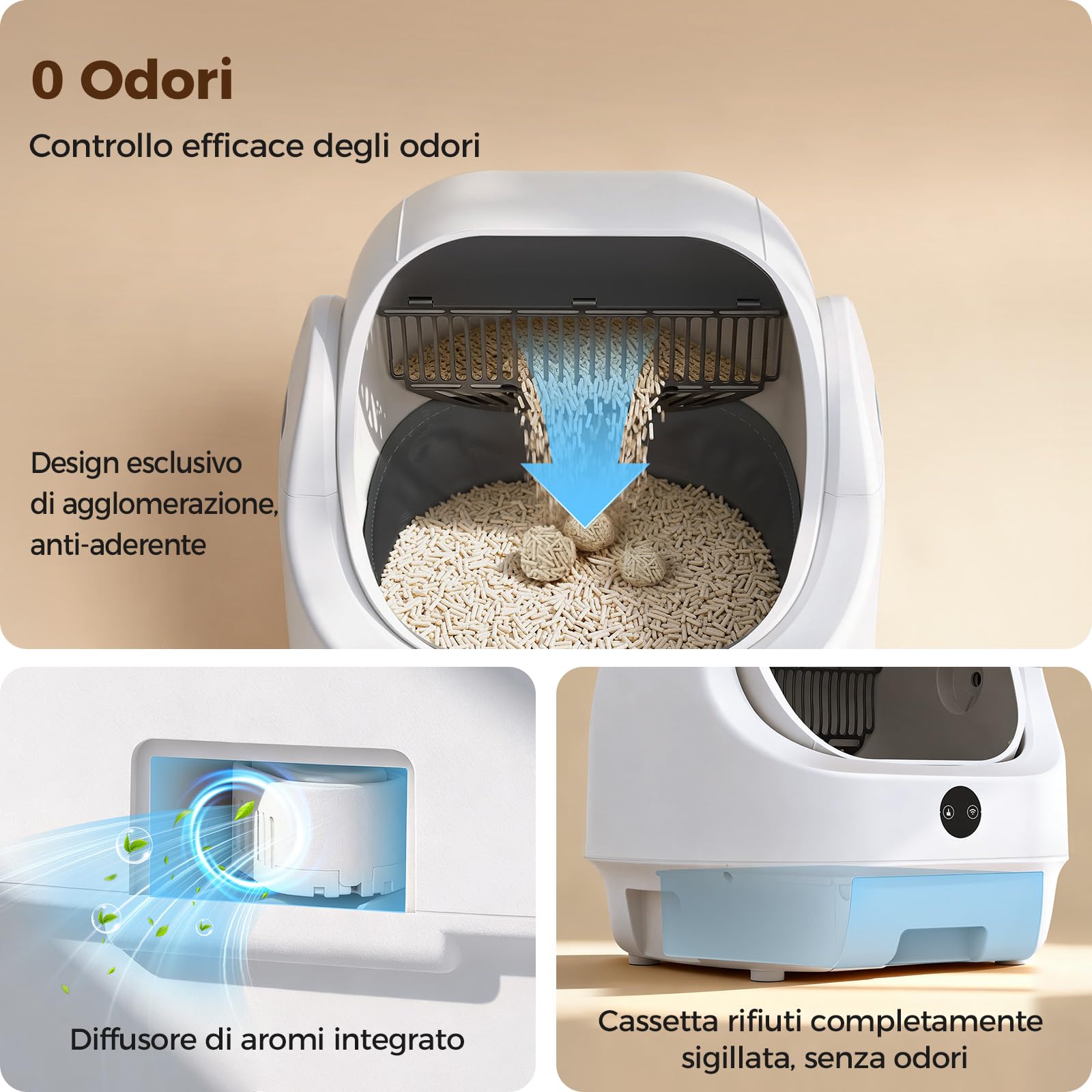 Lettiera Gatto Autopulente Aperta, Ellenpent Lettiera Automatica Silenziosa per Gatti Grandi Antiodore, Cassetta per Gatti Abilitata WiFi Controllo APP&Sicurezza, Ideale per Famiglie con Più Gatti