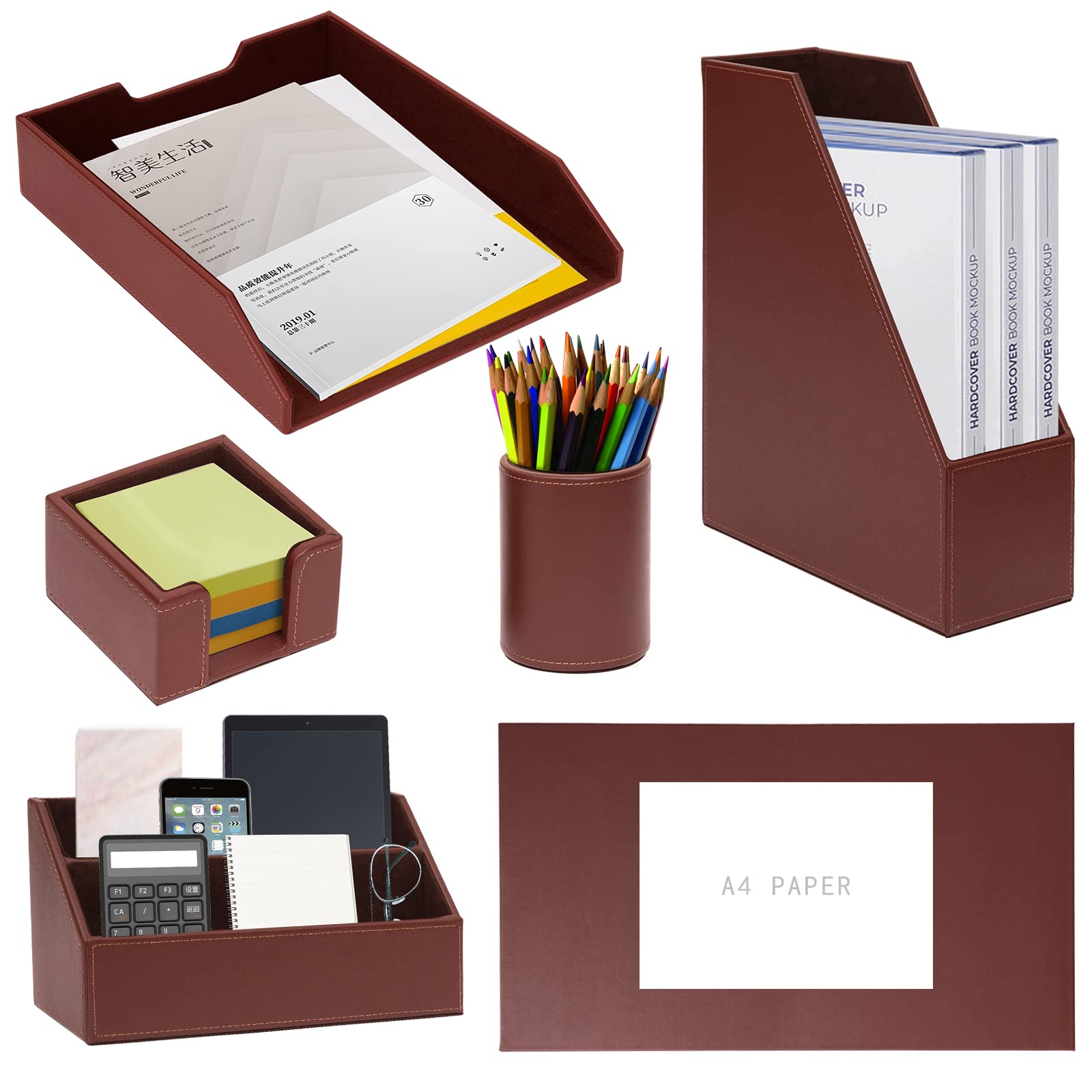 Office Desk Organizer Set 2 Pcs Dark Brown