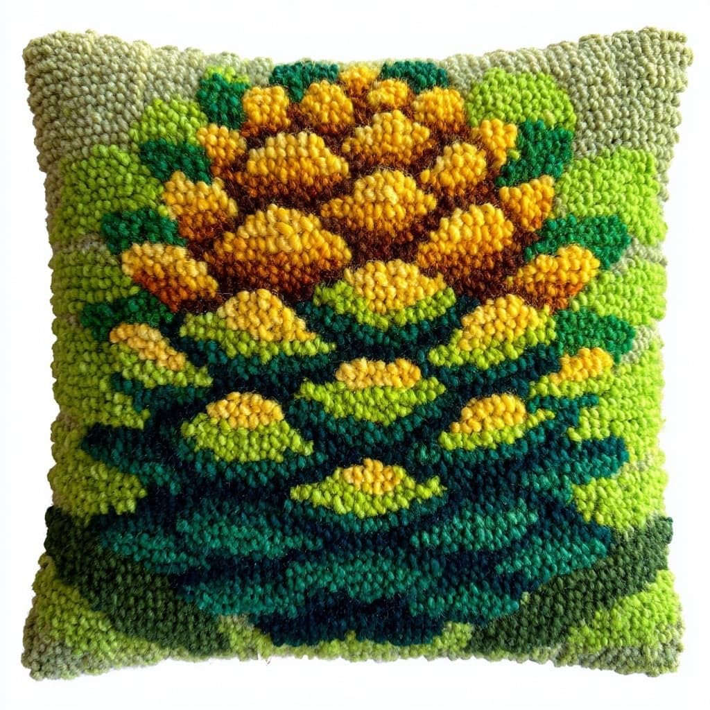WallustrioaW Latch Hook Kits DIY Throw Pillow Cover,Pine Cone Pattern