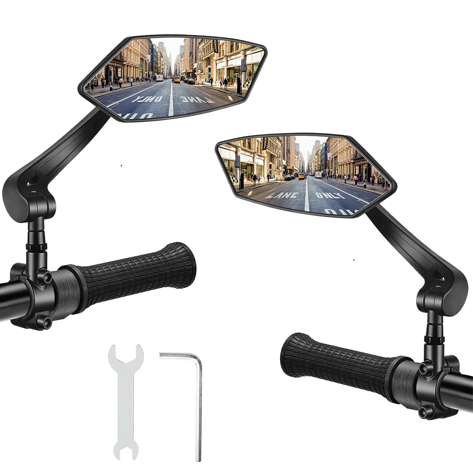 Bike Mirror, 1 Pair Bike Mirrors Handlebar Rear View Mirror, Adjuatable Wide Angle RearView Mirror, 360° Rotatable Safety Galss Design for Mountain Bicycle Bike Ebike Scooter Snowbike