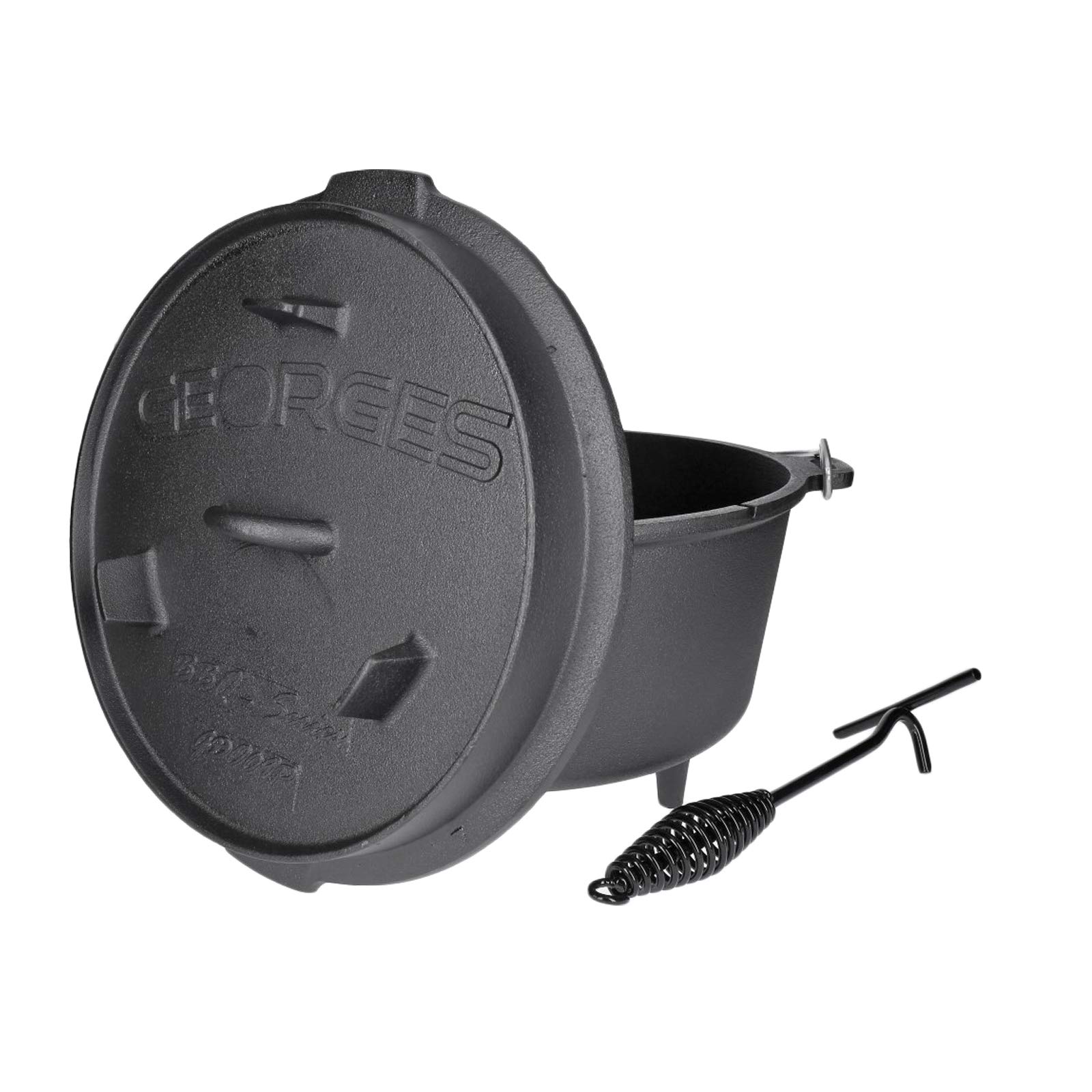 Premium Dutch Oven GDP09P z żeliwa (ok. 9,3 litra) | nóżki na garnku i pokrywie | przepust termometru | w zestawie otwieracz do pokrywy | różne rozmiary | już wypalony (preseasoned)