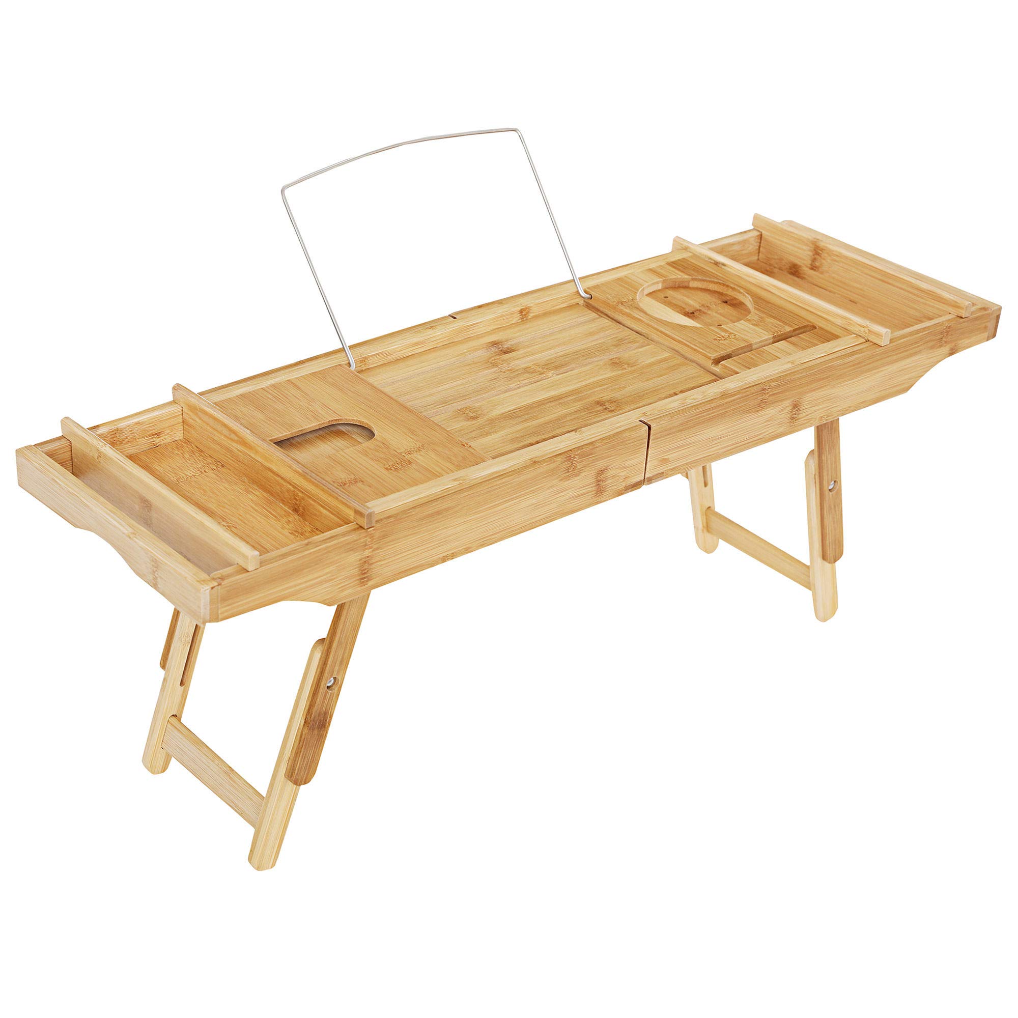 Decopatent 2 in 1 - Badewannenablage & Frühstückstablett mit Stützen - aus Bambus Holz/Badewannentablett/Badewannentisch/Betttablett mit ausklappbaren Beinen