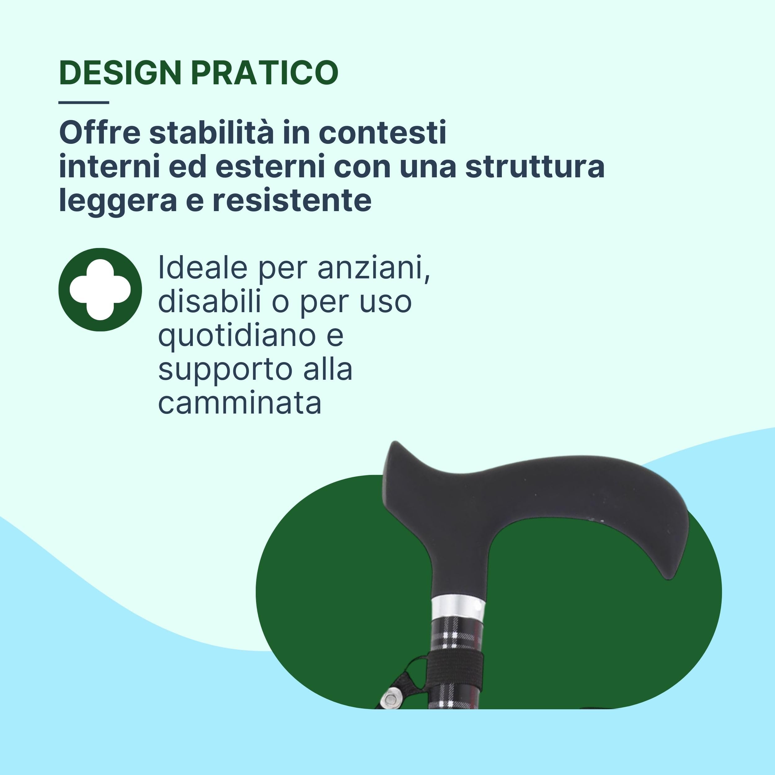 Bastone per Anziani Pieghevole in Alluminio Anodizzato con Impugnatura Derby Morbida, Bastone da Passeggio Regolabile H. 83-95 cm