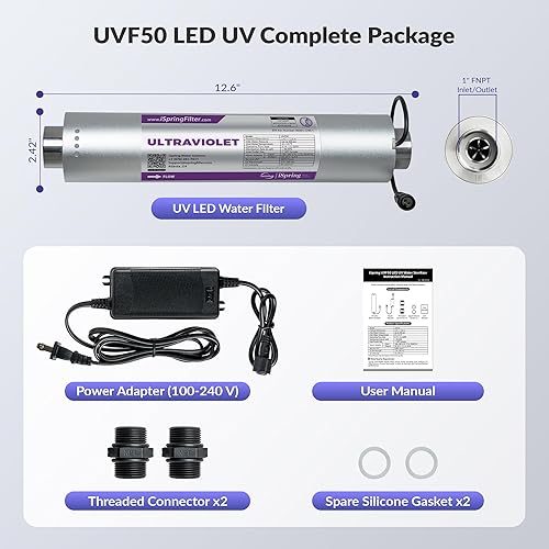 Miniatura 7 de iSpring UVF50 LED UV Water Filter System, Whole House Ultraviolet Water Purifier Filter, Long-Life LED Design, Built-in Smart Flow Sensor Switch,