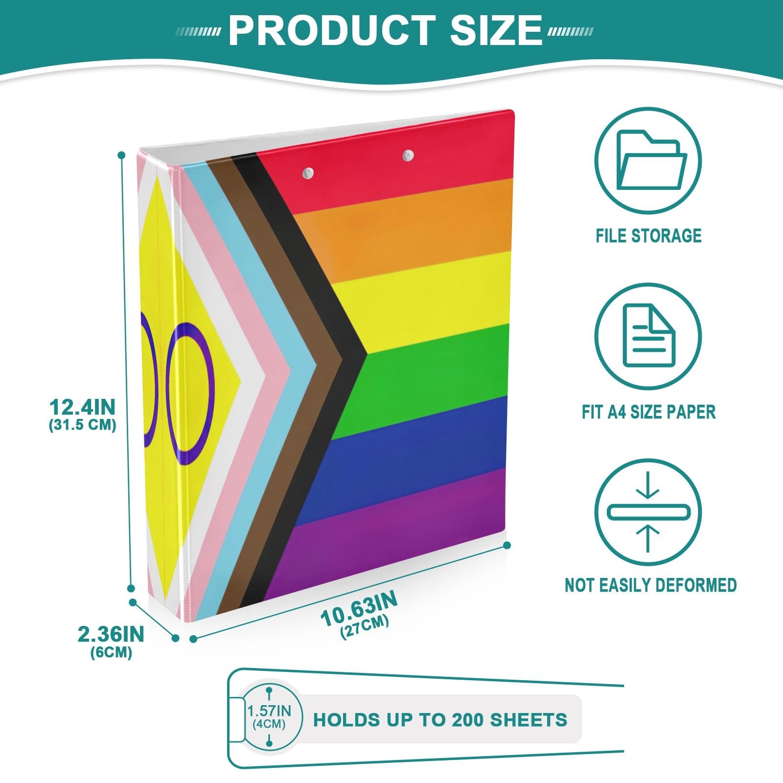 LGBTQ Ringordner mit 3 Ringen, 3,8 cm, dekorativ, niedlich, mit rutschfestem Metallclip, für Schule, Büro, Zuhause, 2 Stück