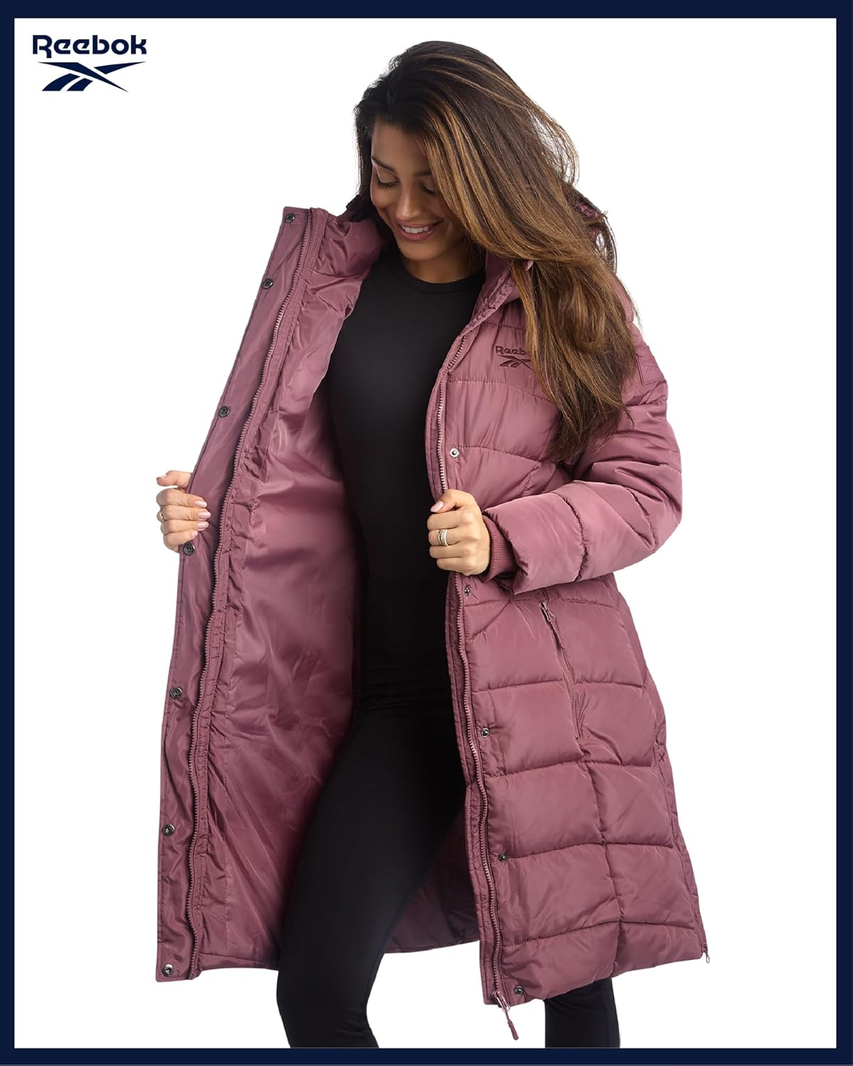 Reebok Womens Maxi Puffer Jacket - Long Length Parka - Heavyweight Wind & Water Resistant Insulated Winter Jackets for Women - Image 2