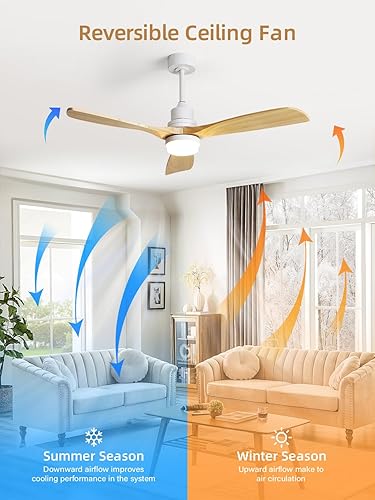 Miniatura 3 de Sofucor - Ventilador de techo de 52 pulgadas con luces y control remoto - Ventilador de techo moderno de aspas de madera maciza sólida para