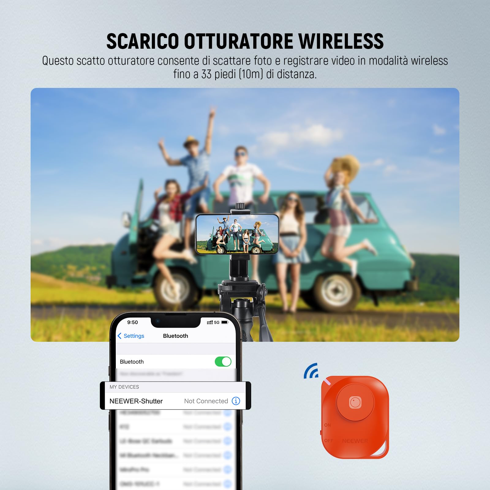 NEEWER Mini Treppiede da Tavolo di Base per Fotocamera e iPhone con Testa a 3 Vie Pan Tilt, Maniglia e Telecomando, Treppiede Portatile con Piastra da 1/4" per DSLR Videocamera, Max 4.4lb/2kg, TP02