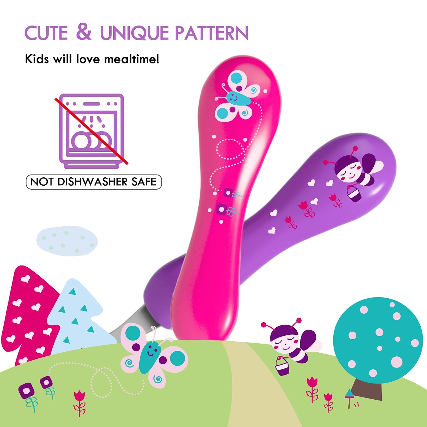 Lehoo Castle Toddler Utensils, 6-Pieces Kids Fork and Spoon Set (Butterfly) image 5